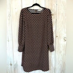 Loft size Large navy blue long sleeve dress with pink floral design